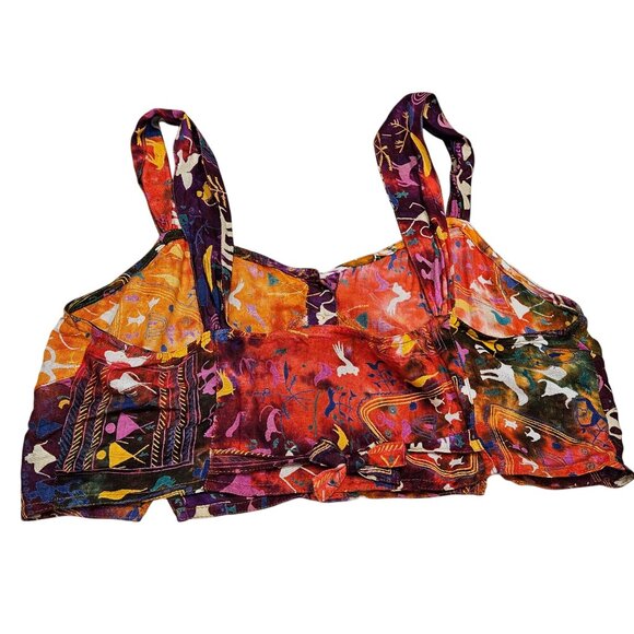 Ethnic‎ Sleeveless Crop Top Button Front Vibrant Burning Man Festival Boho - Picture 2 of 7